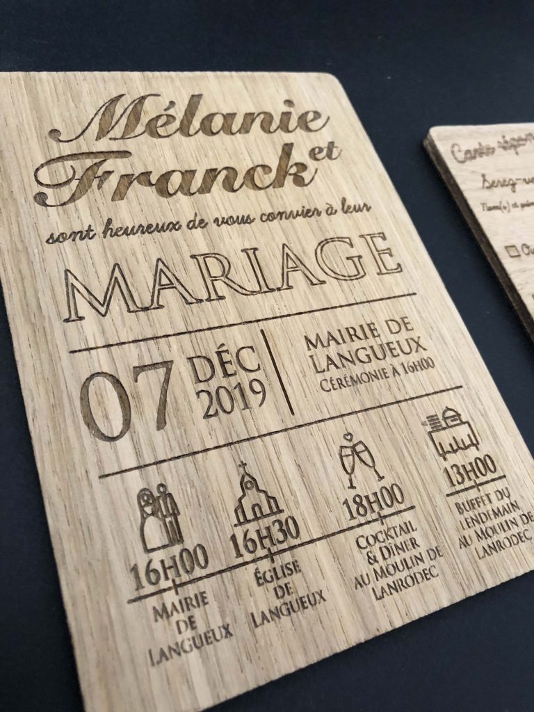 Fairepart en bois naturel fabrication française sur mesure Atelier