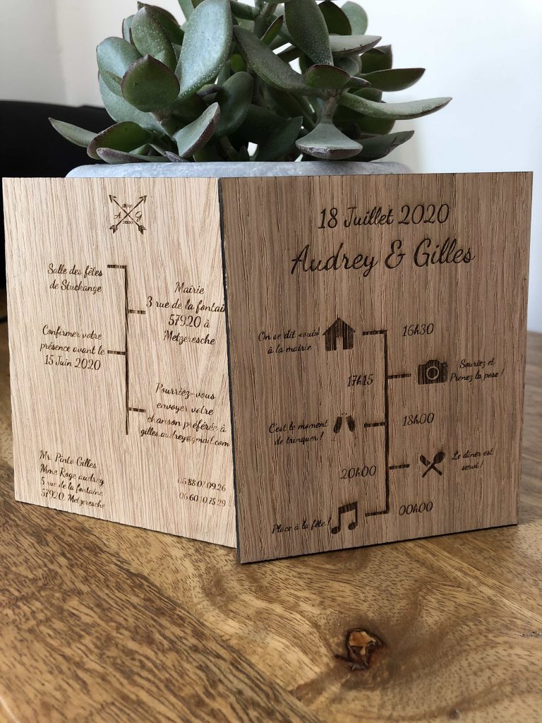 Fairepart en bois naturel fabrication française sur mesure Atelier